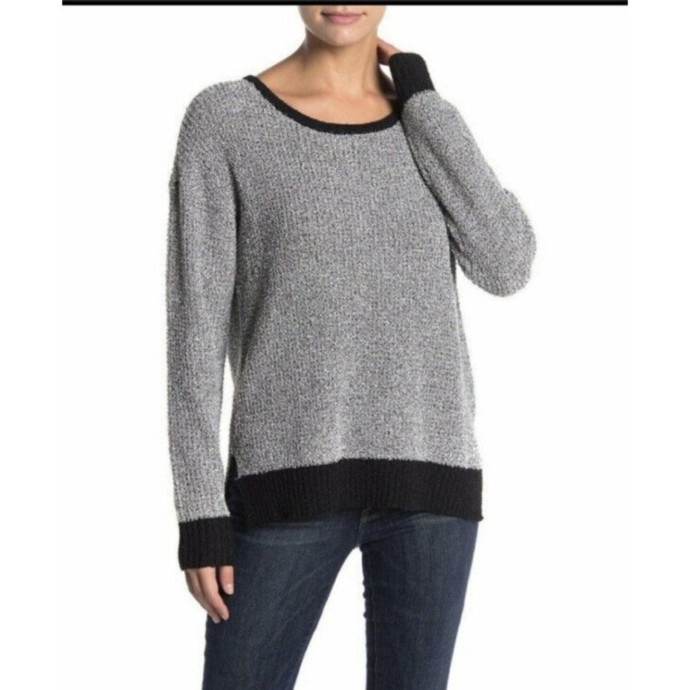Ady P Womens Pullover‎ Sweater Gray Marled Long Sleeve Scoop Neck Ribbed Sz L